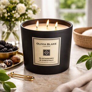NWT Olivia Blake BlackBerry & Chestnut Large 3 Wick Luxury Candle Made in UK